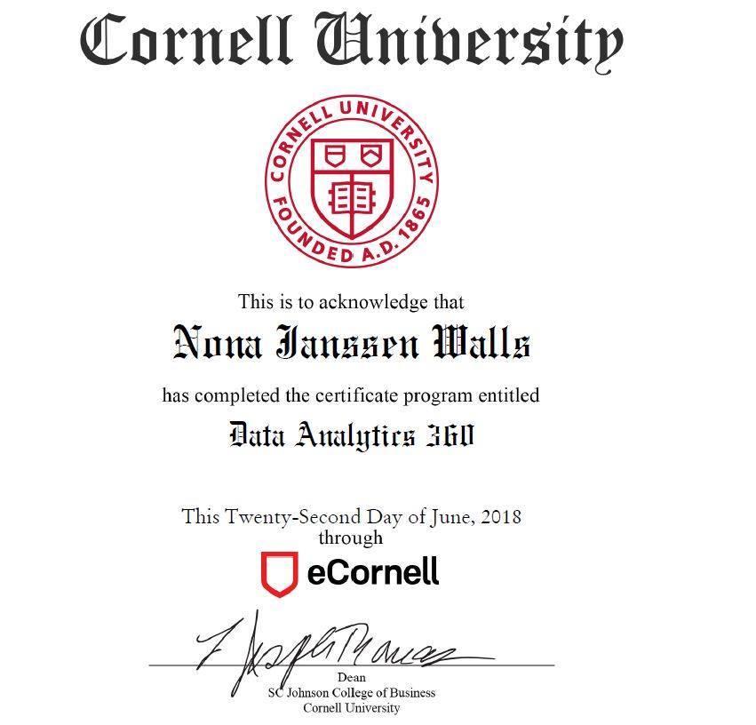 Cornell Data Analytics Certificate Review